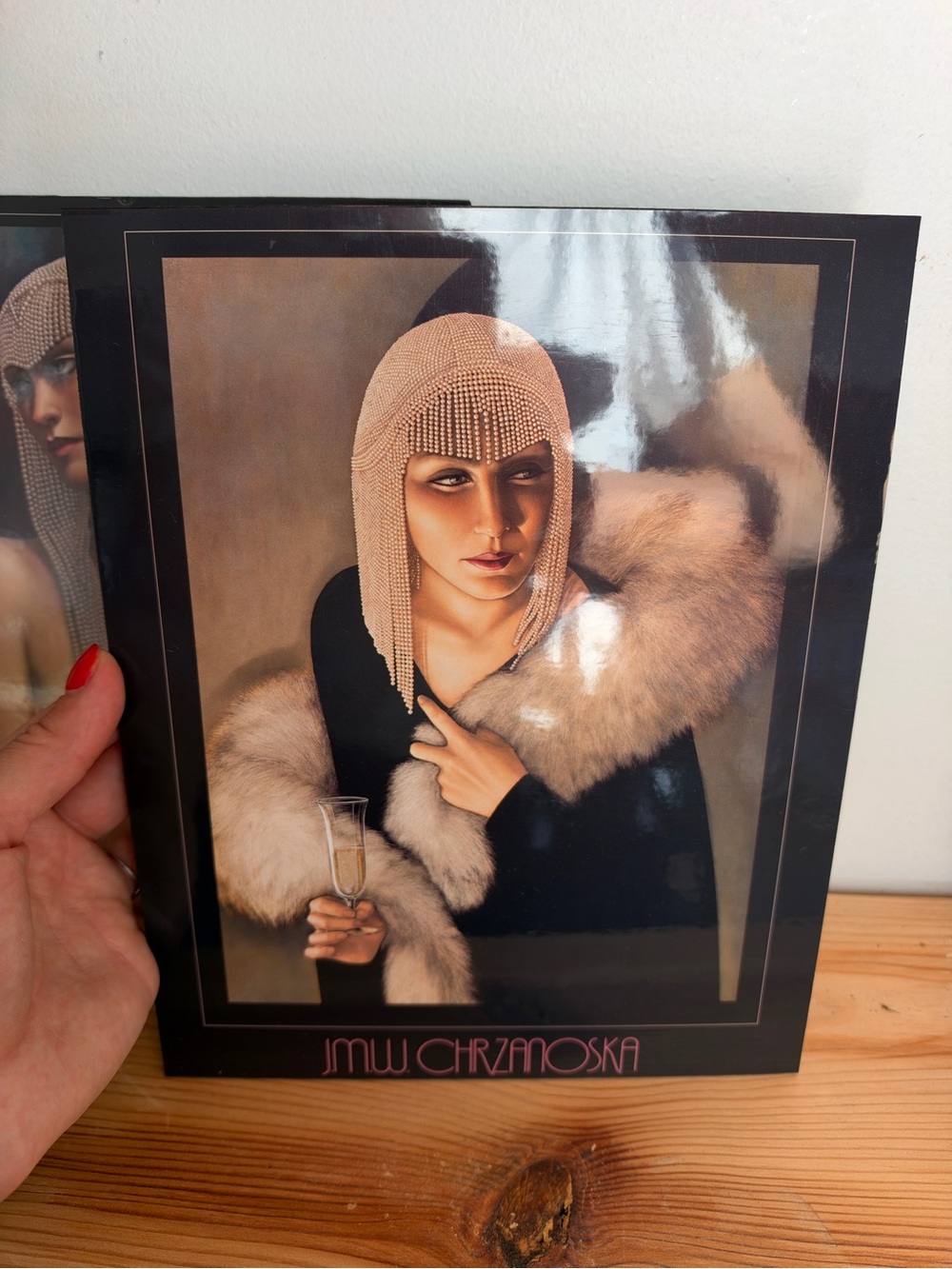 Artwork Print – Woman in Fur with Champagne (Beige, Black)